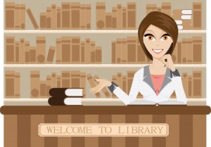 20326006 - illustration of female librarian in library. contain gradient mesh.