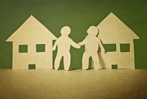 27655215 - unity and friendship of neighbors in vintage paper style