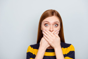 Hush scared business people coughing big pop-eyed fashion concep